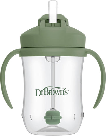 Dr. Brown’S Milestones Baby’S First Straw Cup, Training Cup With Weighted Straw, Olive Green, 6M+