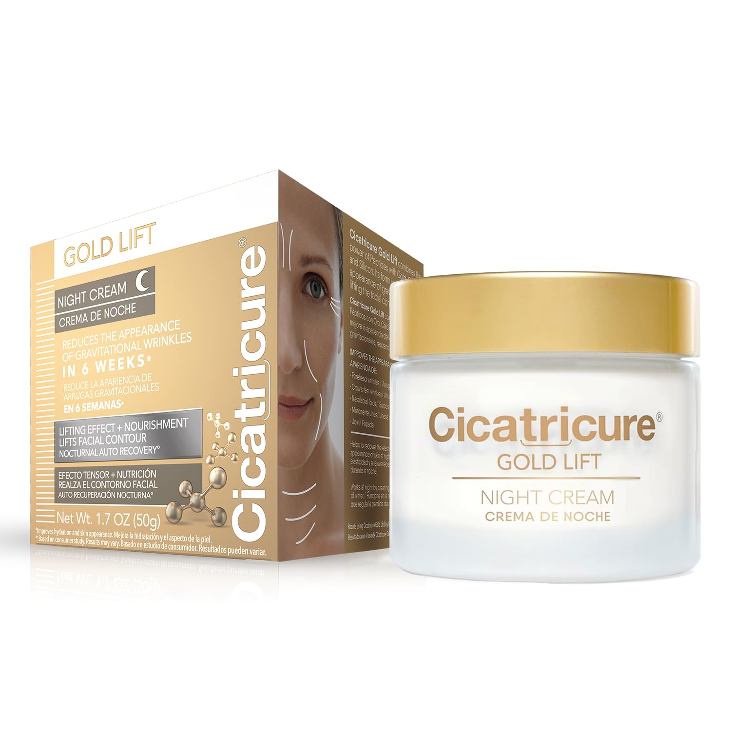 Cicatricure Gold Lift Night Cream, Anti Aging Facial Moisturizer, Hydrating Skin Care With Gold, Calcium & Silicon To Lift And Tighten Face Contour Overnight, 1.7 Ounce