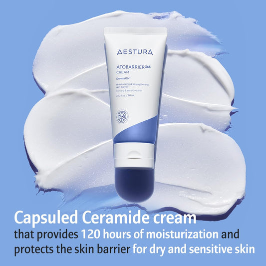 Aestura Atobarrier365 Cream With Ceramide, Korean Moisturizer For Barrier Repair | 120-Hour Lasting Hydration, Capsuled Ceramides For Dry & Sensitive Skin, Non-Comedogenic Tested, 2.70 Fl.Oz.(Renewed)