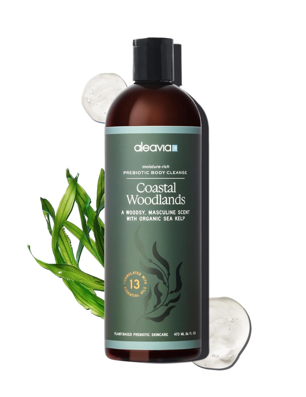 Aleavia Coastal Woodlands Mens Body Cleanse – Organic & All-Natural Prebiotic Body Wash For Men, Woodsy Notes Scented With 13 Essential Oils, – Nourish Your Skin Microbiome – 16 Oz