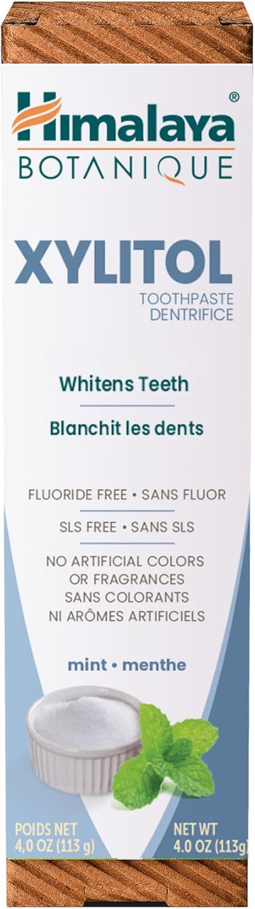 Himalaya Botanique Whitening Antiplaque Toothpaste With Xylitol, Fluoride Free, For Plaque Reduction & Gentle Whitening, 4 Oz