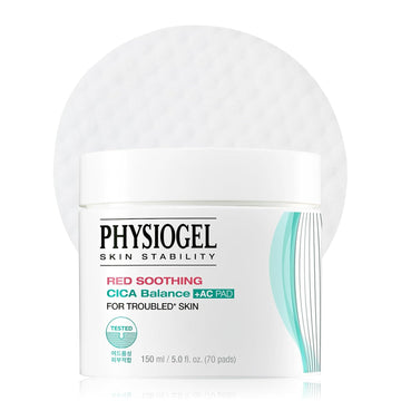 Physiogel Red Soothing Cica Balance Calming Toner Pad For Men & Women, Gentle Exfoliating & Skin Soothing, Cica, Bha Salicylic Acid, Niacinamide, For Sensitive & Acne Prone Skin - 70Pcs