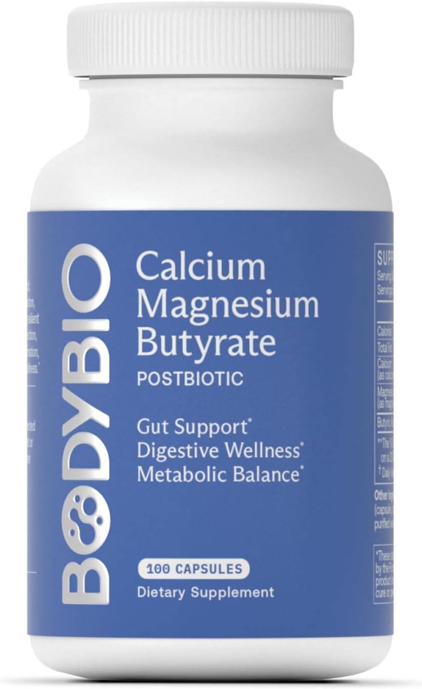 Bodybio Calcium Magnesium Butyrate - Postbiotic For Gut Health, Leaky Gut Repair, Digestive Support, Bloating Relief, & Microbiome Balance - Butyric Acid Supplement For Gi Wellness