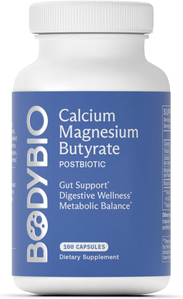 Bodybio Calcium Magnesium Butyrate - Postbiotic For Gut Health, Leaky Gut Repair, Digestive Support, Bloating Relief, & Microbiome Balance - Butyric Acid Supplement For Gi Wellness