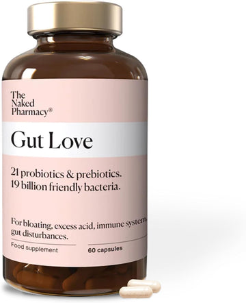 The Naked Pharmacy | Gut Love | Natural Probiotic & Prebiotic For Gut Health | High Strength | Digestive Supplements | Vegan | 60 Capsules