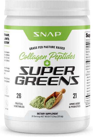 Super Greens Supplement Powder With Collagen Peptides - 26 Superfoods + Vitamins - Grass Fed, Non-Gmo Greens Superfood Powder For Hair, Skin, Nails & Joint Support (30 Servings)