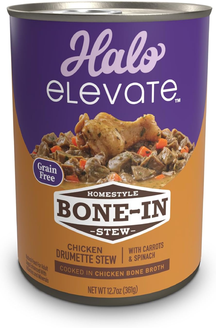 Halo Elevate Wet Dog Food, Grain Free, Homestyle Bone-In Chicken Stew With Carrots & Spinach, 12.7Oz (Pack Of 6)