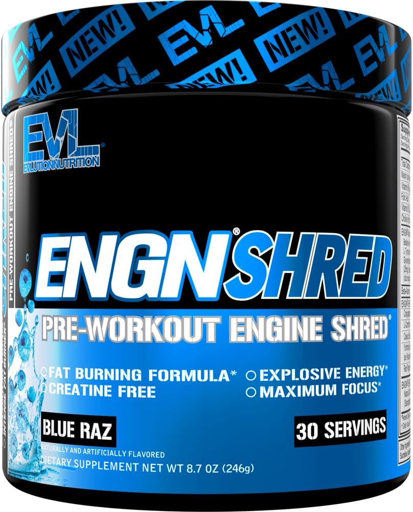Evl Ultimate Pre Workout Powder - Thermogenic Fat Burn Support Preworkout Powder Drink For Lasting Energy Focus And Stamina - Engn Shred Intense Creatine Free Preworkout Drink Mix - Fruit Punch : Health & Household