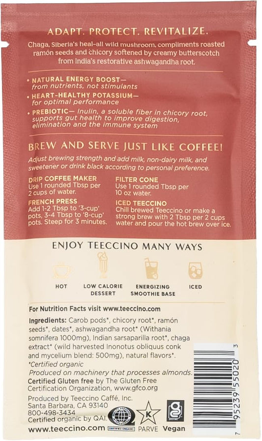 Teeccino Mushroom Adaptogen Herbal Coffee Sampler - 6 Trial-Size Packets - Chaga Ashwaganda, Reishi Eleuthero, Tremella Tulsi, Cordyceps Schisandra, Turkey Tail Astragalus, Lion’S Mane Rhodiola