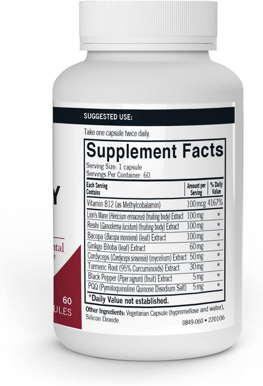 Kirkman - Mushroom Mental Clarity & Focus - 60 Capsules - Daily Cognitive Support - Hypoallergenic