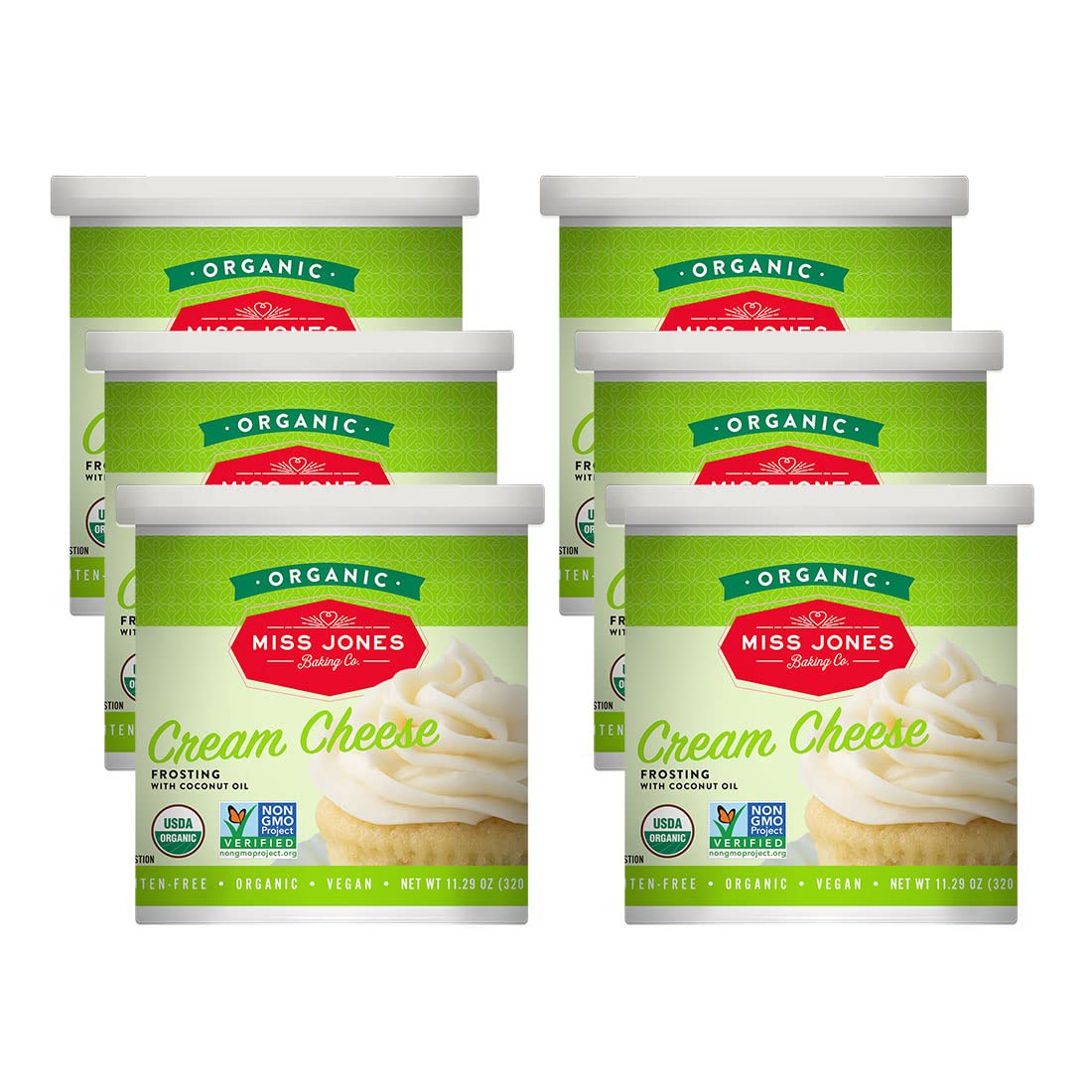 Miss Jones Baking Organic Buttercream Frosting, Perfect for Icing and Decorating, Vegan-Friendly: Cream Cheese (Pack of 6)