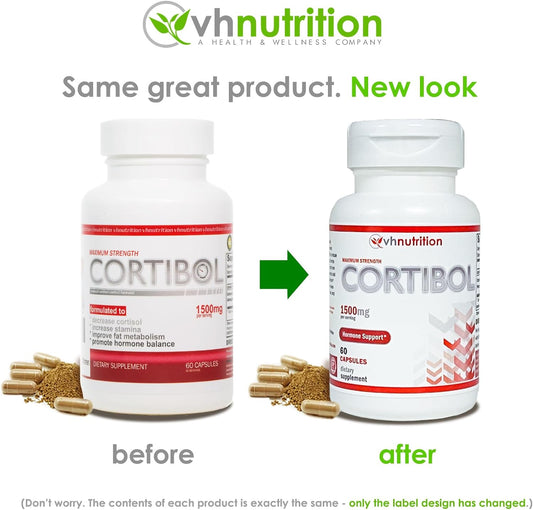 VH Nutrition CORTIBOL | Cortisol Manager* Supplement | Maximum Strength Adrenal Support* for Men and Women | Rhodiola, Cordyceps, and Eleuthero | 60 Capsules