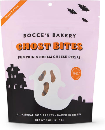 Bocce'S Bakery All-Natural, Seasonal, Ghost Bites Dog Treats, Wheat-Free, Limited-Ingredient Crunchy Biscuits Inspired By Halloween, 5 Oz, Pink