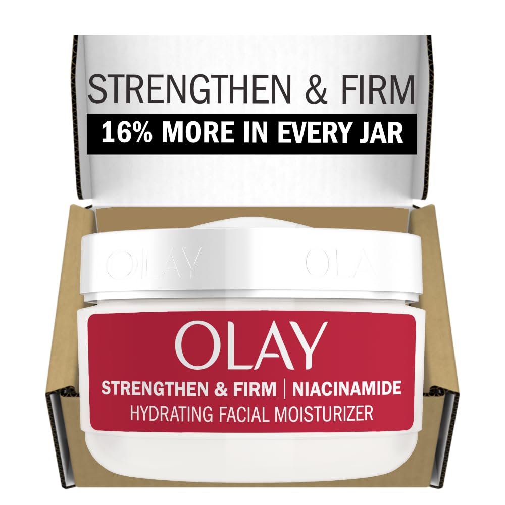 Olay Strong & Firm Niacinamide Face Moisturizer, 2 Oz Renewing Face Cream For Hydration And Skin Cell Turnover With 99% Pure Niacinamide, Recyclable Eco Jar Packaging