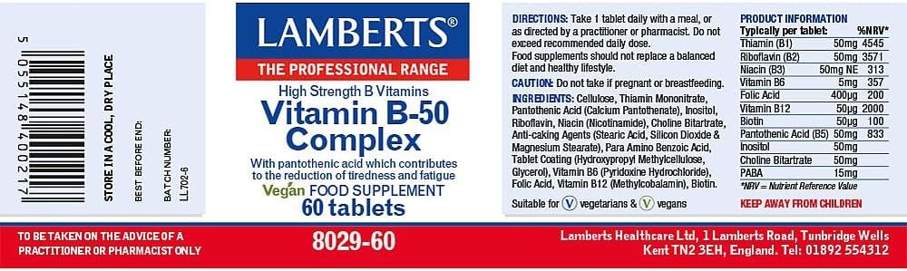 Lamberts Vitamin B-50 Complex - 60 Tablets