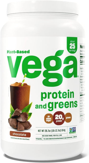 Vega Protein And Greens Protein Powder, Chocolate - 20G Plant Based Protein Plus Veggies, Vegan, Non Gmo, Pea Protein For Women And Men, 1Lbs (Packaging May Vary)