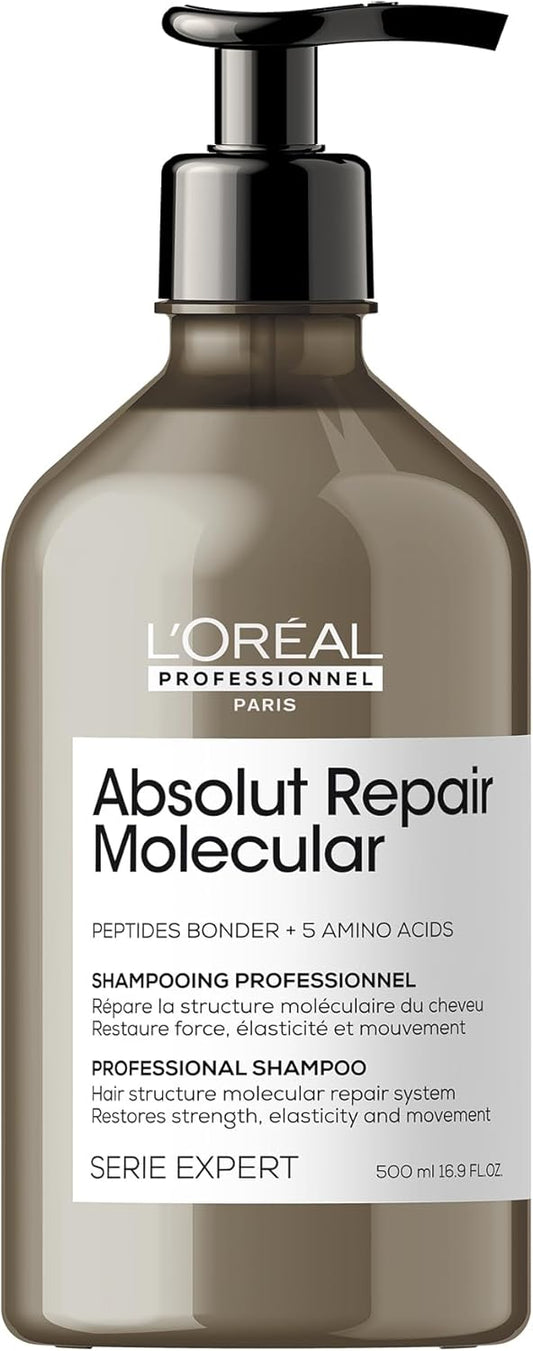 L’Oréal Professionnel Absolut Repair Molecular Sulphate Free Shampoo, For Extremely Damaged Hair, Molecular Peptides Bond Repair, Restore Strength & Elasticity