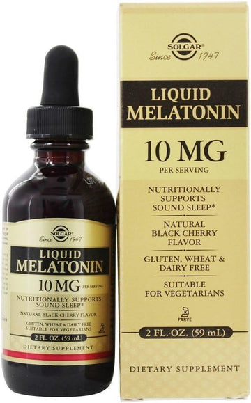 SOLGAR Liquid Melatonin 10 mg, Natural Black Cherry Flavor - 2 fl oz, Pack of 2 - Great for Jet Lag - Vegan, Gluten Free - 118 Total Servings : Health & Household