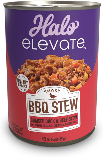 Halo Elevate Wet Dog Food, Healthy Grains, Smoky Bbq Braised Duck & Beef Stew W/White Potatoes, Carrots & Brown Rice, 12.7Oz (Pack Of 6)