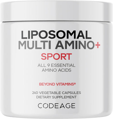 Codeage Multi Amino+ Bcaa & Eaa Supplement, All 9 Essential Amino Acids, Free-Form Branched-Chain Amino Acid Pills, Sport Supplement, Pre & Post Workout, Liposomal Delivery, Vegan, 240 Capsules