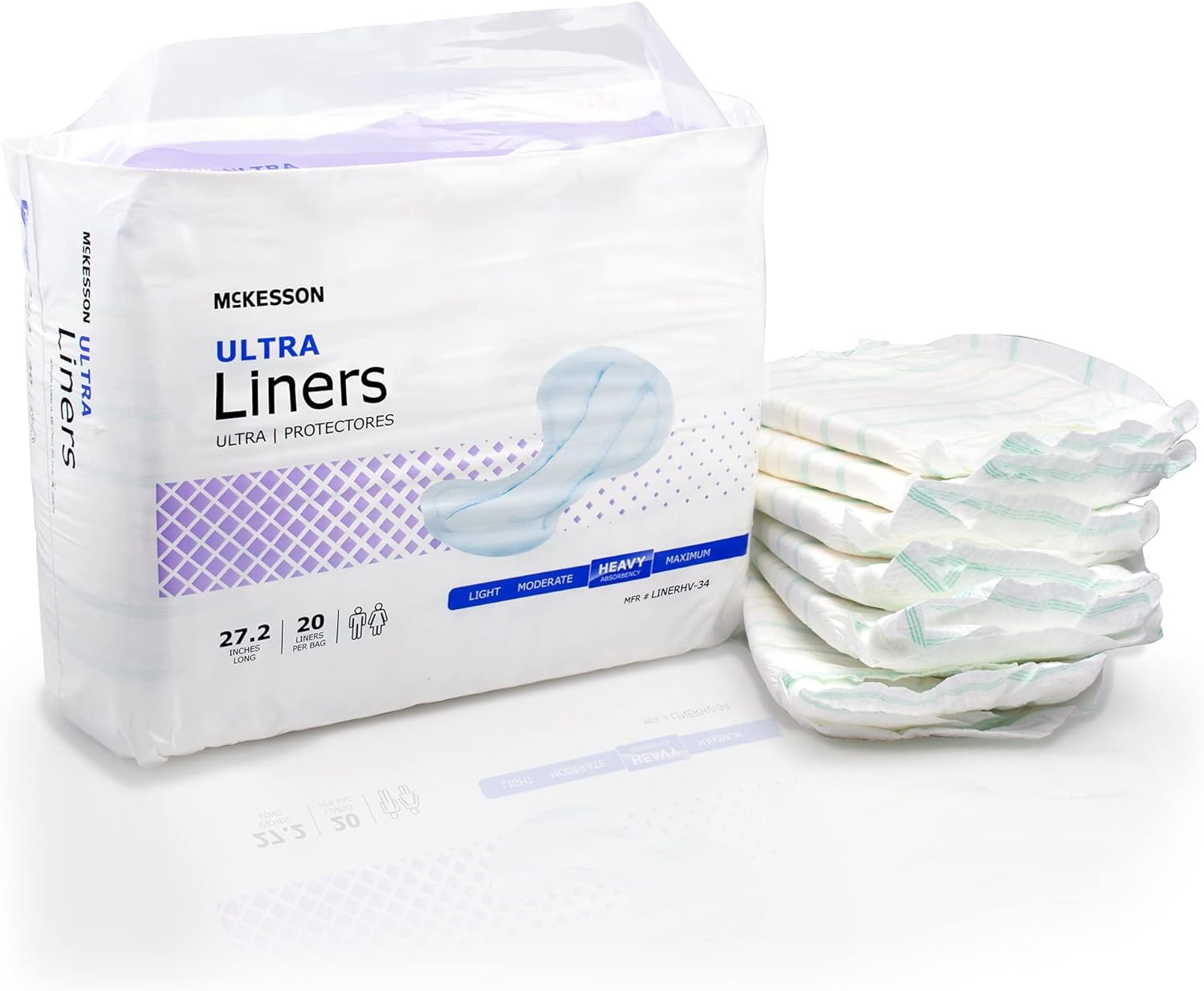 Mckesson Ultra Incontinence Liners - Heavy Absorbency, Contoured, Unisex, Adult - One Size Fits Most, 27 1/5 In Long, 20 Count, 4 Packs, 80 Total