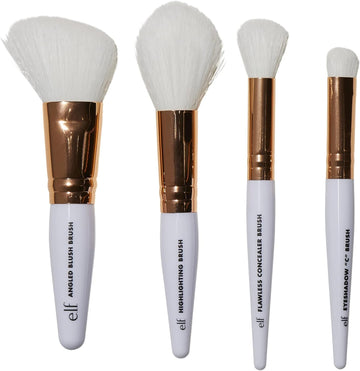 Rose Gold Travel Brush Kit, 4 On-The-Go Makeup Brushes For Concealer, Eyeshadow, Highlighter & Blush, Flawlessly Blends, Highlights & Sculpts