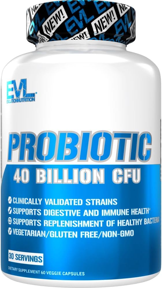Evlution Nutrition Probiotic - 40 Billion Cfu - Supports Digestive + Immune Health - Probiotic Supplement For Men & Women - Vegetarian, Gluten Free & Non-Gmo - 30 Servings - 60 Veggie Capsules