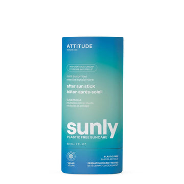 ATTITUDE After Sun Care Stick, EWG Verified, Plastic-Free, Soothes and Hydrates, Vegan and Mineral Based Formula, Mint and Cucumber, 2 Fl Oz