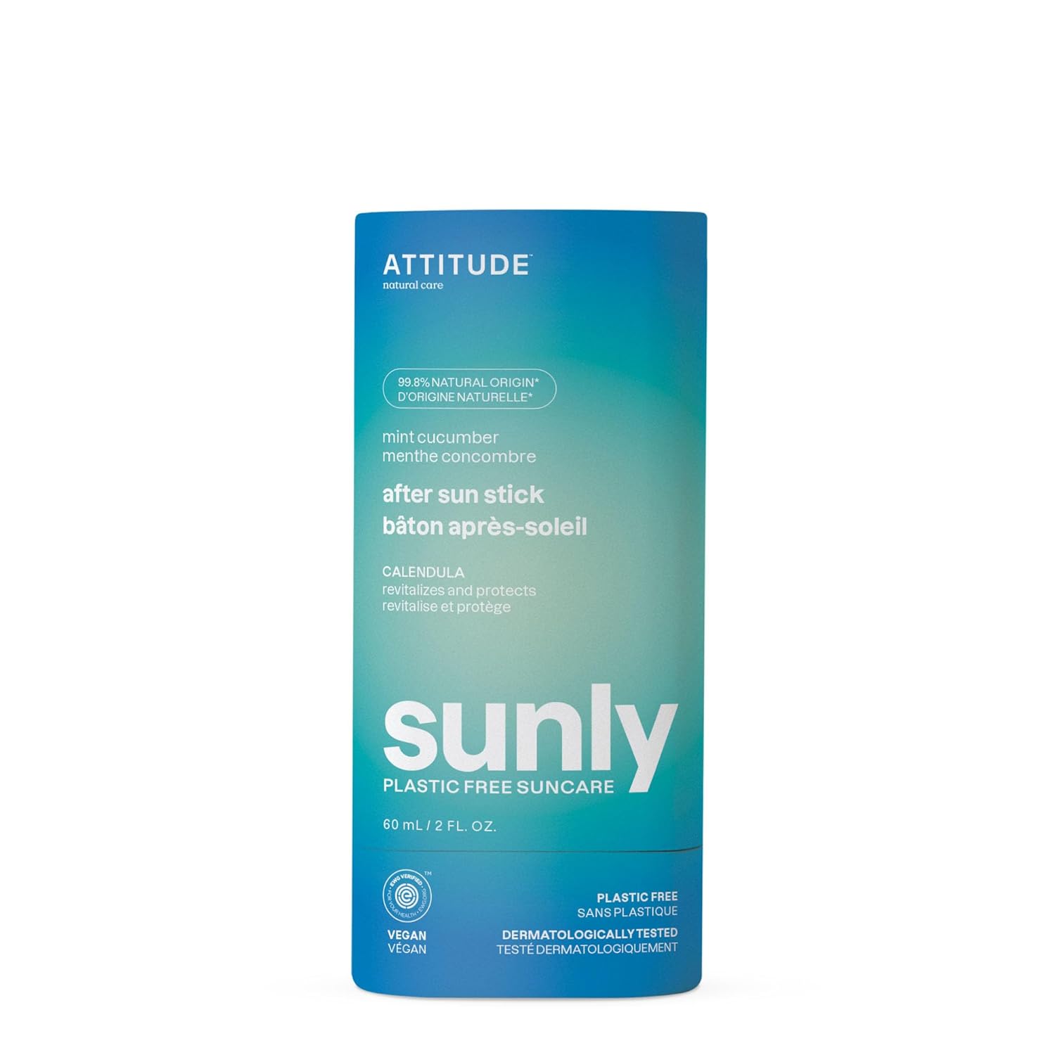 Attitude After Sun Care Stick, Ewg Verified, Plastic-Free, Soothes And Hydrates, Vegan And Mineral Based Formula, Mint And Cucumber, 2 Fl Oz