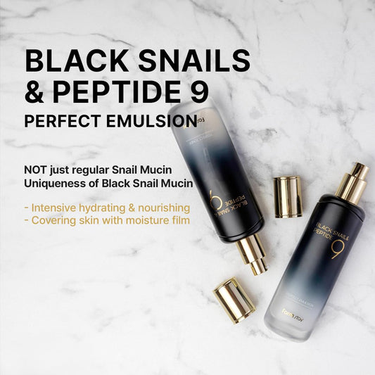 Farmstay Black Snail & Peptide 9 Perfect Emulsion, Snail Mucin Moisturizer For Elastic & Glow Skin, Hydrating & Soften, Anti-Aging, Skin Barrier Repair, For Women & Men, Korean Skin Care, 4.05 Fl.Oz