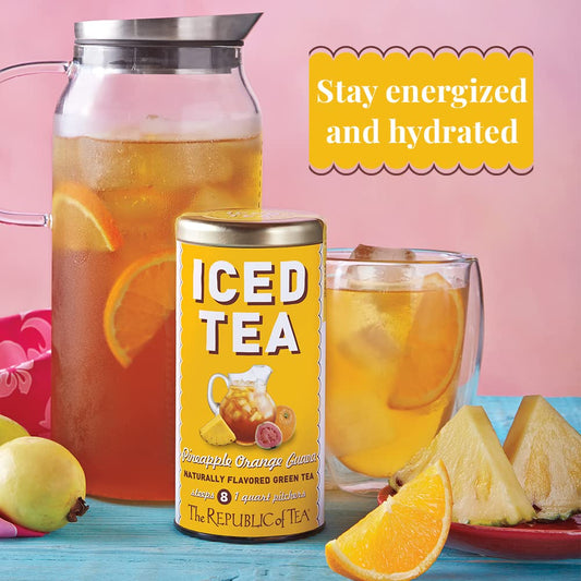 The Republic Of Tea – Pineapple Orange Guava Iced Green Tea, 8 Large Quart-Sized Iced Tea Pouches, Naturally Caffeinated