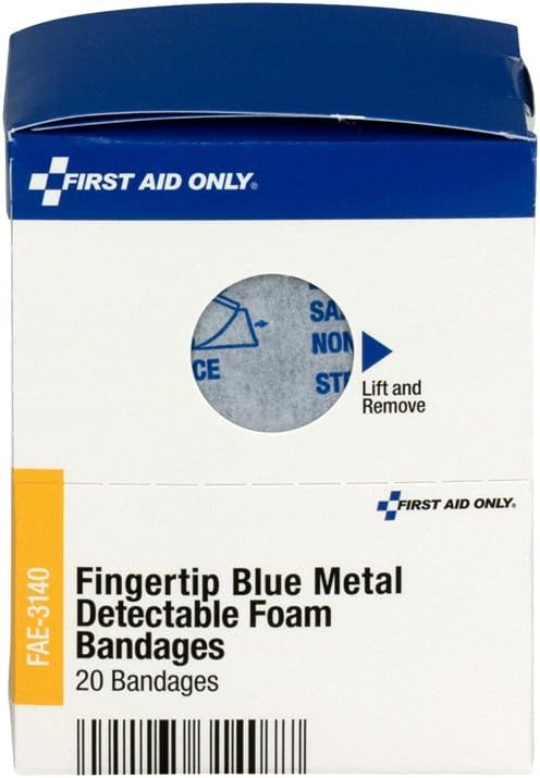 First Aid Only Fae-3140 Smartcompliance Refill Blue Metal Detectable Fingertip Foam Bandages, 20 Count