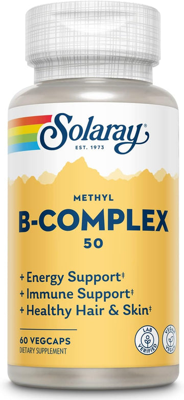 SOLARAY Methyl B-Complex 50mg | Methylated Forms of Folate & B-12 | Healthy Hair & Skin, Nerves, Immune Function & Metabolism Support | 60 VegCaps