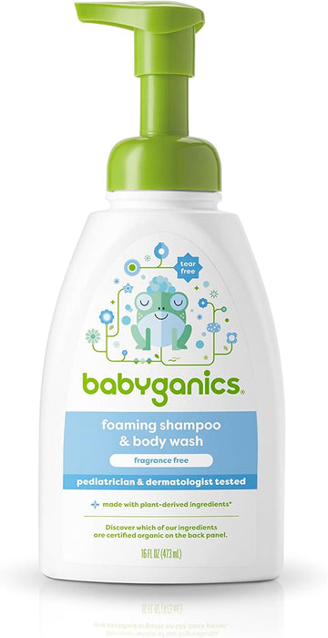 Babyganics Baby Shampoo + Body Wash Pump Bottle, Fragrance Free, Non-Allergenic And Tear-Free, 16 Fl Oz, Packaging May Vary