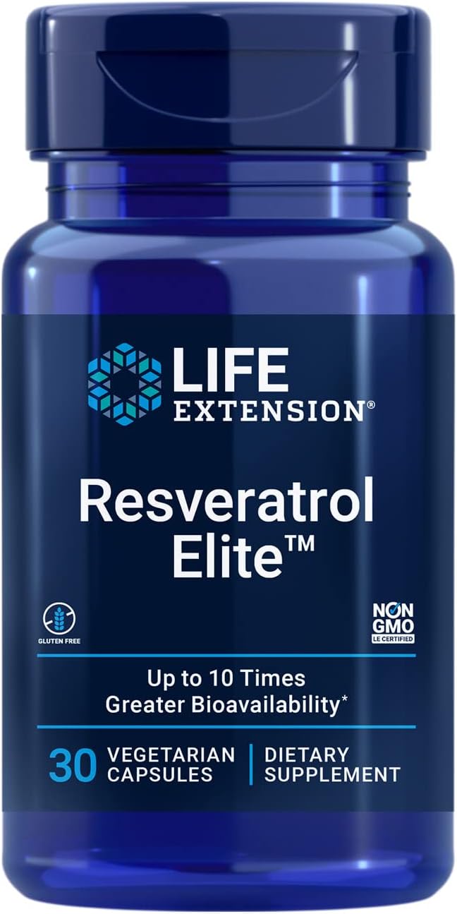 Life Extension Resveratrol Elite, Trans-Resveratrol, Healthy Aging, Cardiovascular Health, Brain Health, Oxidative Stress, Gluten-Free, Non-Gmo, Vegetarian, 30 Capsules