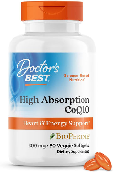 Doctor'S Best High Absorption Coq10, Heart & Energy Support, Usp Verified, Naturally Fermented Coq10, Non-Gmo Gluten Free, Soy Free, Vegetarian 90 Veggie Softgels