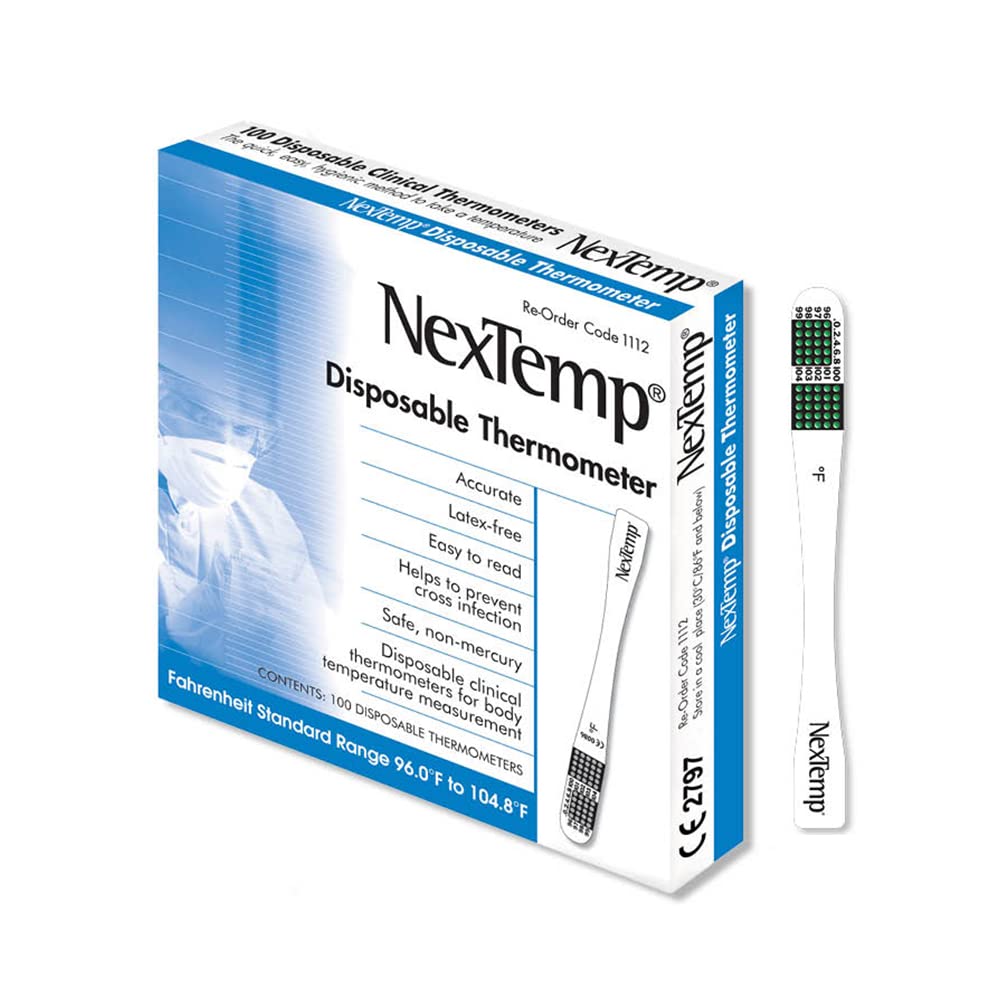 Single-Use Thermometers - Individually Wrapped Disposable First Aid Supplies, High-Accuracy For Work, School, Home, Travel, And Healthcare Use, Fahrenheit, 100-Pack, By Medical Indicators Inc