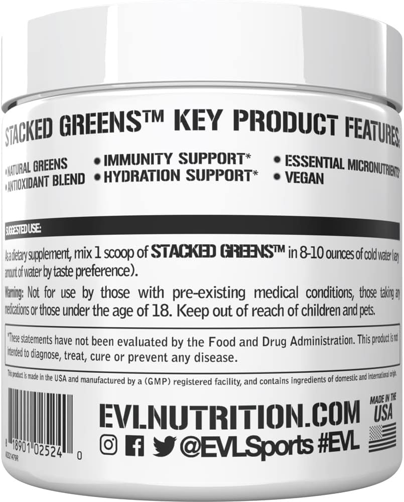 Evlution Nutrition Stacked Greens - Raw Superfood - Made with Natural Greens Blend + Essential Daily Micronutrients - Immunity + Hydration Support - Vegan & GMO-Free - 30 Servings - Orchard Apple : Health & Household