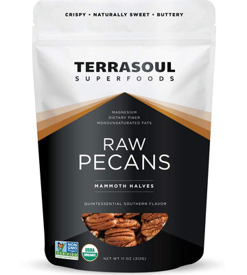 Terrasoul Superfoods Organic Pecans, 11 Oz (Pack Of 1) - Mammoth Halves | Fresh | Raw