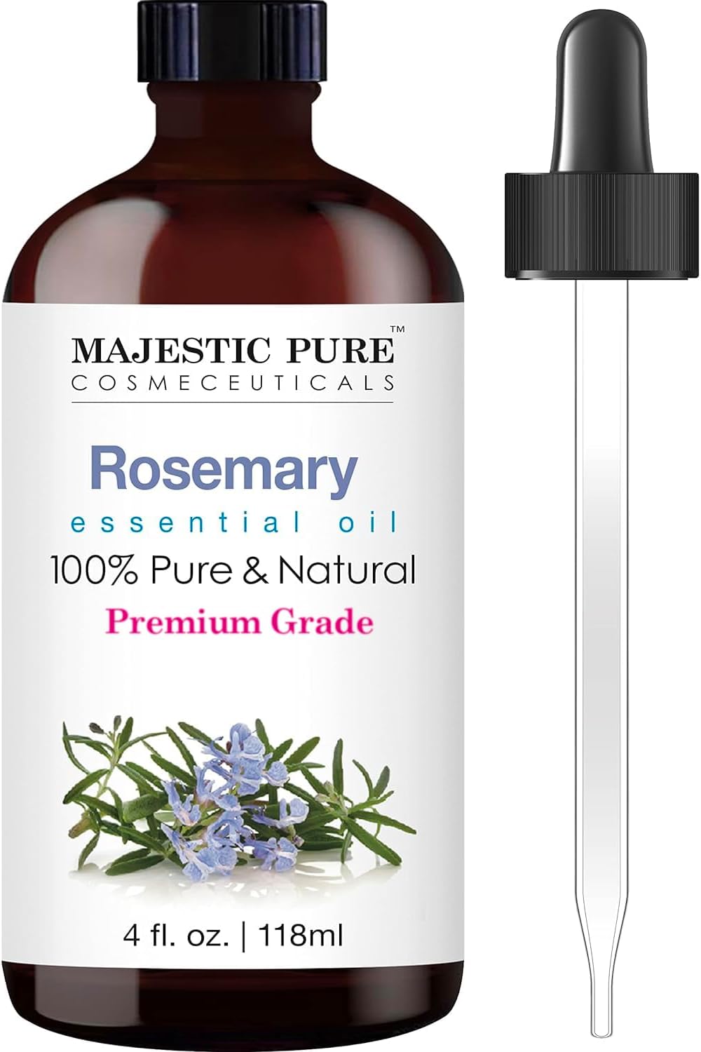 MAJESTIC PURE Rosemary Essential Oil, Premium Grade, 100% Pure and Natural Rosemary Oil for Hair Growth, Skin, Face, Aromatherapy & Diffuser - 4 fl oz