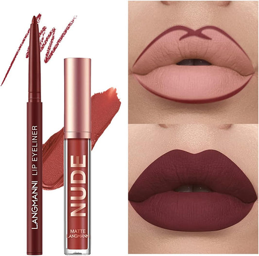 Beauty Searcher 12 Pieces Lipstick Make-Up Set, 6 Pieces Velvety, Matte, Liquid Lipsticks + 6 Pieces Lip Liner Pencil, Waterproof, Durable Professional Lip Gloss Kit Lip Make-Up Gift Set