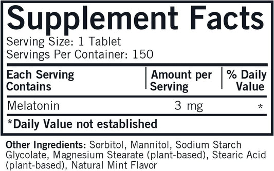 Kirkman - Melatonin 3mg - 150 Chewable Tablets - Menthol Flavor - Hypoallergenic