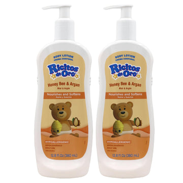 Ricitos de Oro Honey and Argan Baby Body Lotion That Helps Smooth Baby Skin -Hypoallergenic with Honey Bee Extract Delicious Scent, 2-Pack of 12.8 FL Oz Each, 2 Bottles