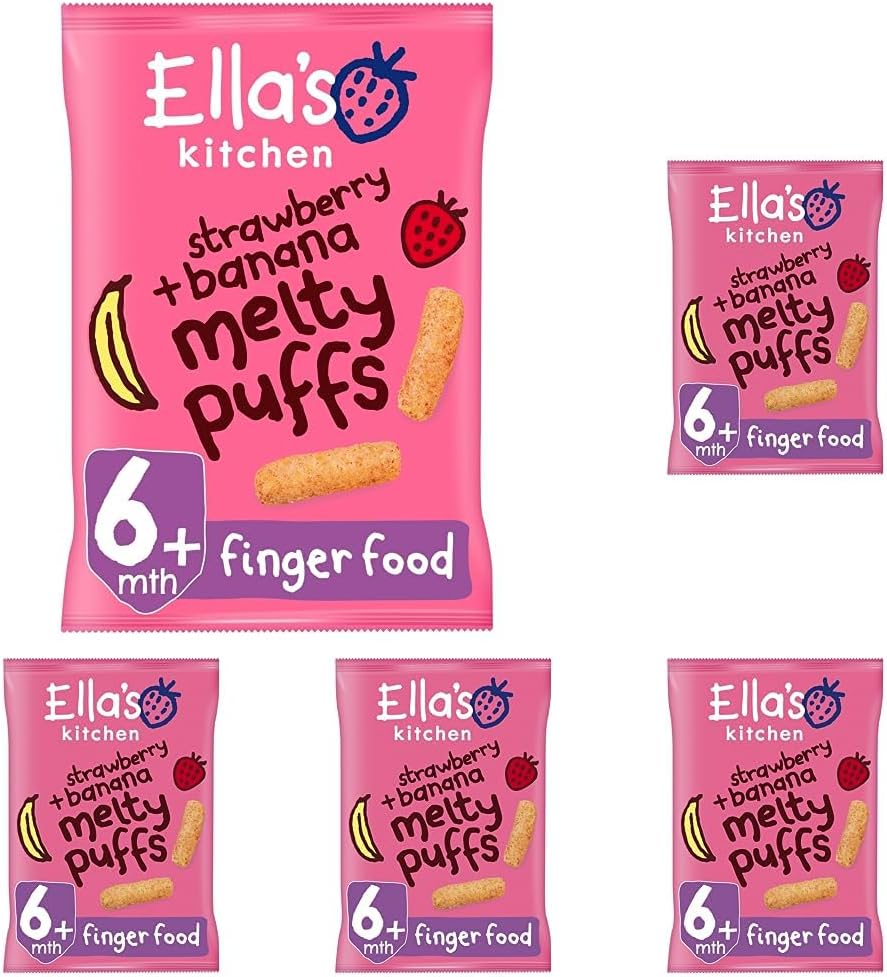 Ella'S Kitchen Organic Strawberries And Bananas Puffs, 20G (Pack Of 5)