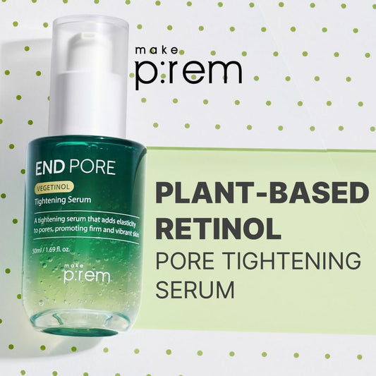 Make P:Rem End Pore Vegetinol Tightening Serum, Advanced Pore Tightening Serum With Bakuchiol, Vegan Collagen, And Vitamin B Complex For Sensitive Skin, Korean Skin Care, 1.69 Fl. Oz, 50Ml