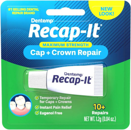 Dentemp Recap-It Cap and Crown Repair Dental Kit - Fast Acting Formula Dental Cement for Loose Caps (Pack of 3) - Temporary Cement for Crown and Bridge