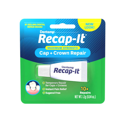 Dentemp Recap-It Cap And Crown Repair Dental Kit - Fast Acting Formula Dental Cement For Loose Caps (Pack Of 3) - Temporary Cement For Crown And Bridge