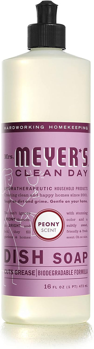 MRS. MEYER'S CLEAN DAY Liquid Dish Soap, Biodegradable Formula, Peony, 16 fl. oz