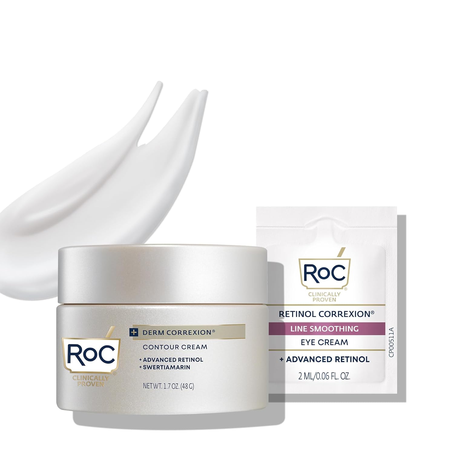 Roc Derm Correxion Neck Cream With Hyaluronic Acid And Advanced Retinol To Visibly Tighten & Lift Horizontal Neck Lines, Facial Moisturiser To Contour Face, Neck + Jaw, (1.7 Oz) With Retinol Packette