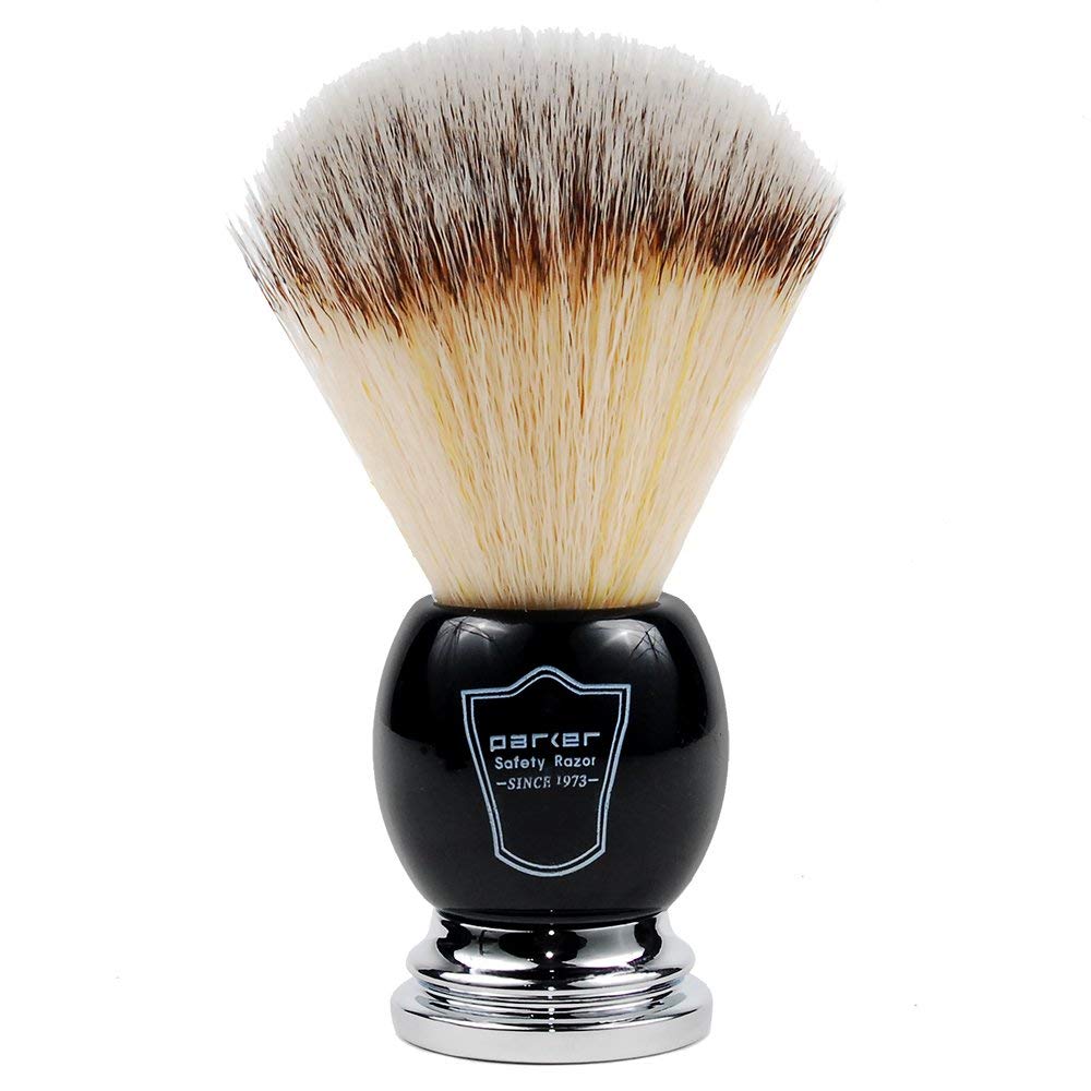Parker Deluxe Synthetic Silvertip Shaving Brush – 22 Mm Ultra-Soft Knot, Chrome & Black Handle + Acrylic Stand For Proper Drying